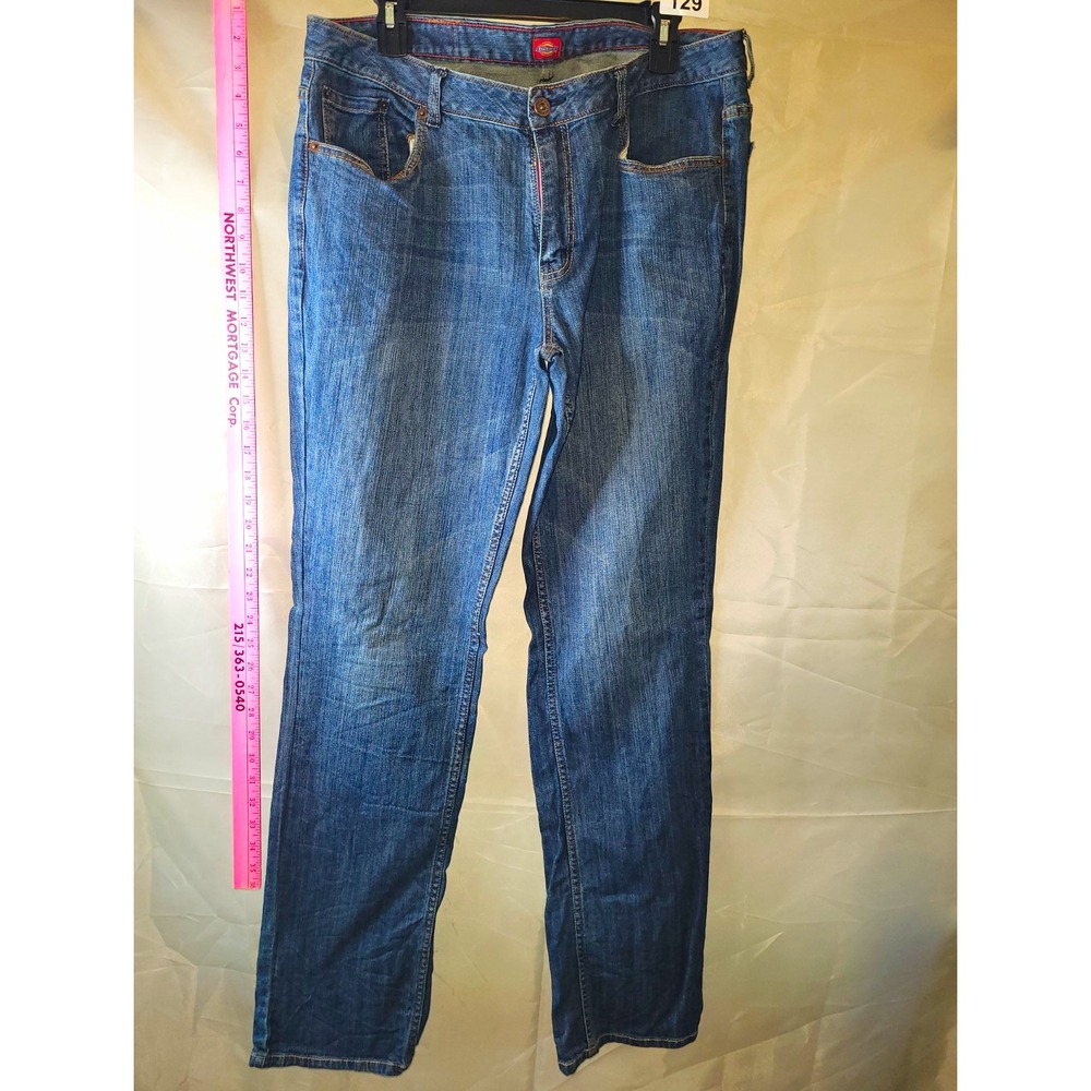 Dickies Women's Relaxed Fit Jeans Blue Denim Stretch Mid Rise Straight 14 xtall